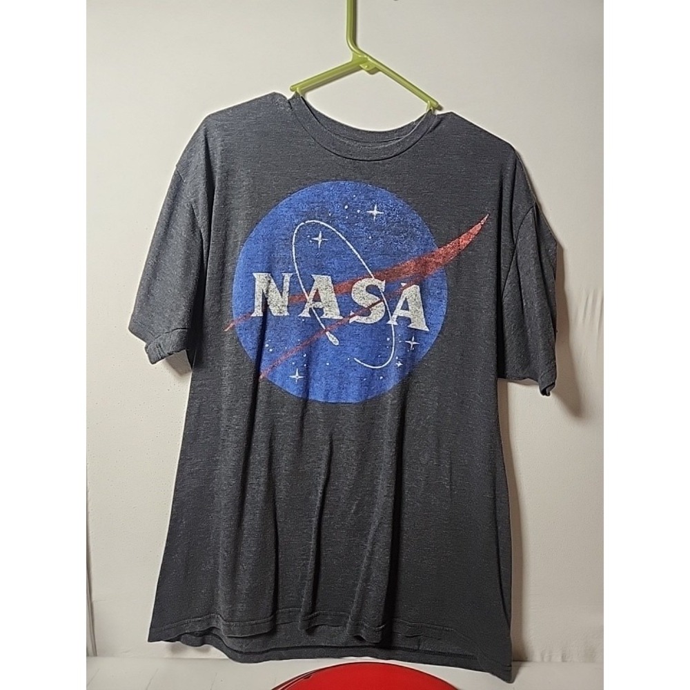 Buzz Aldrin Shirt Size XL NASA Space Gray W/ Blue Logo Short Sleeve